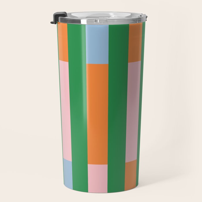 Color Block Stripes in Green, Light Blue, Orange, and Pink Travel Mug Gallery Image 3