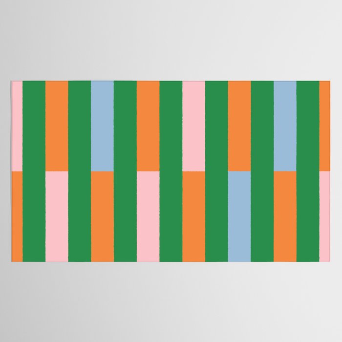 Color Block Stripes in Green, Light Blue, Orange, and Pink Tablecloth Gallery Image 2