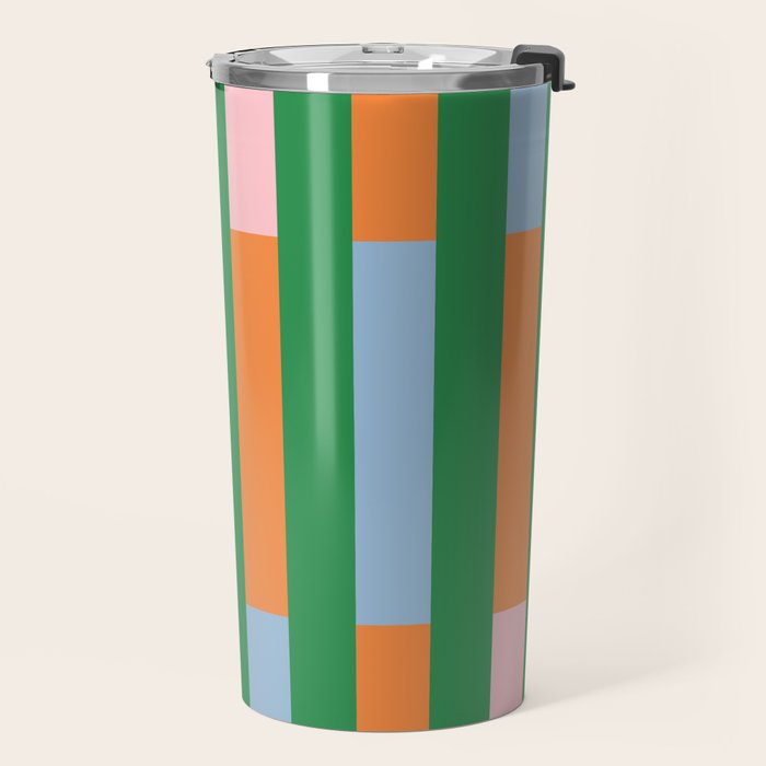 Color Block Stripes in Green, Light Blue, Orange, and Pink Travel Mug Gallery Image 2