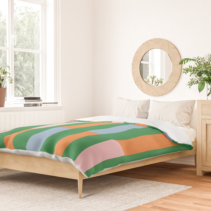 Color Block Stripes in Green, Light Blue, Orange, and Pink Duvet Cover Gallery Image 2