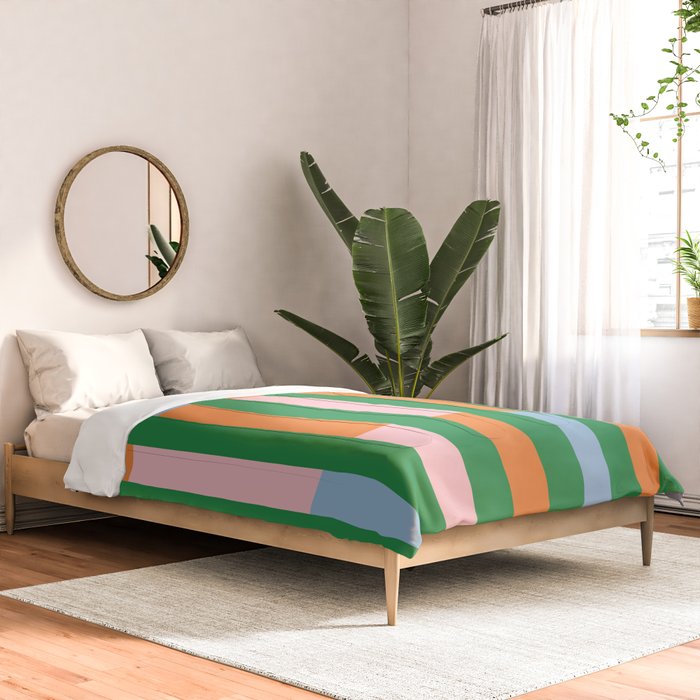 Color Block Stripes in Green, Light Blue, Orange, and Pink Comforter Gallery Image 2