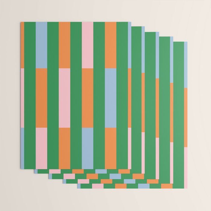 Color Block Stripes in Green, Light Blue, Orange, and Pink Wrapping Paper Gallery Image 3