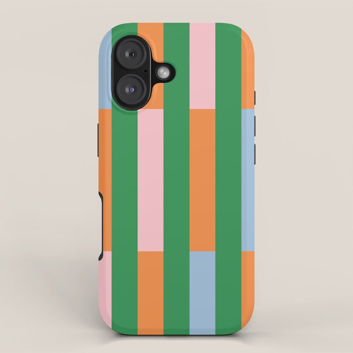 Color Block Stripes in Green, Light Blue, Orange, and Pink iPhone Case Gallery Image 1
