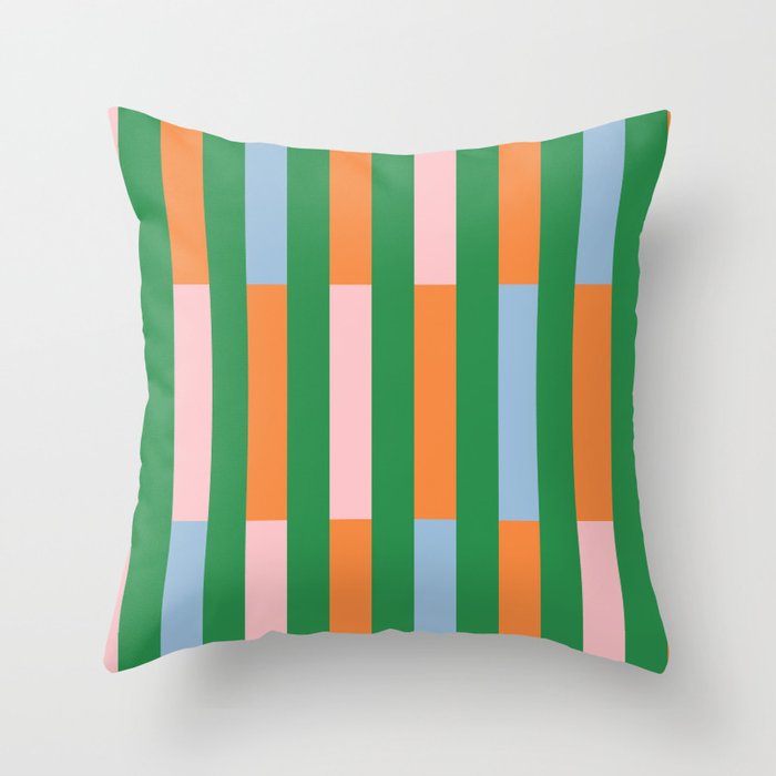 Color Block Stripes in Green, Light Blue, Orange, and Pink Throw Pillow Gallery Image 1