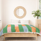 Color Block Stripes in Green, Light Blue, Orange, and Pink Duvet Cover Gallery Image 3