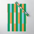 Color Block Stripes in Green, Light Blue, Orange, and Pink Wrapping Paper Gallery Image 1