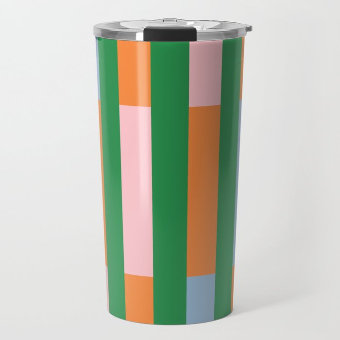 Color Block Stripes in Green, Light Blue, Orange, and Pink Travel Mug Gallery Image 1
