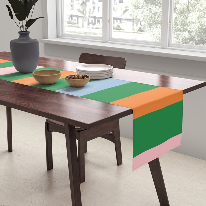 Color Block Stripes in Green, Light Blue, Orange, and Pink Table Runner Gallery Image 2