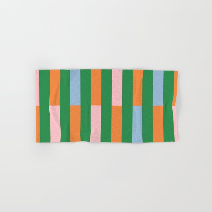 Color Block Stripes in Green, Light Blue, Orange, and Pink Bath Towel Gallery Image 1