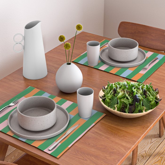 Color Block Stripes in Green, Light Blue, Orange, and Pink Placemat Gallery Image 2