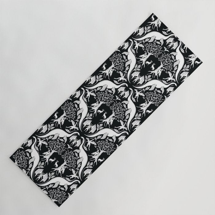 Black & White Cryptid Damask Yoga Mat Gallery Image 1