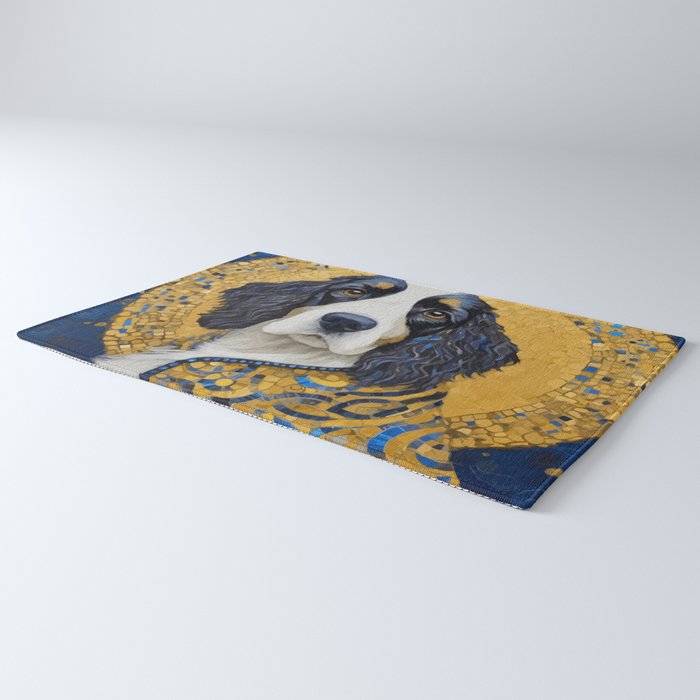 Gustav Klimt Style Black and White Dog with Colorful Jacket Rug Gallery Image 3