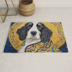 Gustav Klimt Style Black and White Dog with Colorful Jacket Rug Gallery Image 1