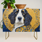 Gustav Klimt Style Black and White Dog with Colorful Jacket Credenza Gallery Image 1