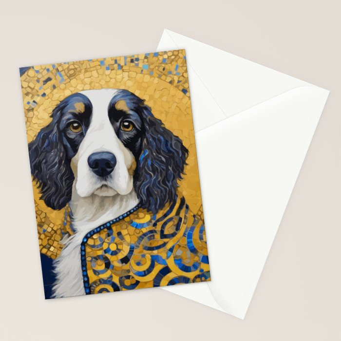 Gustav Klimt Style Black and White Dog with Colorful Jacket Stationery Card Gallery Image 2
