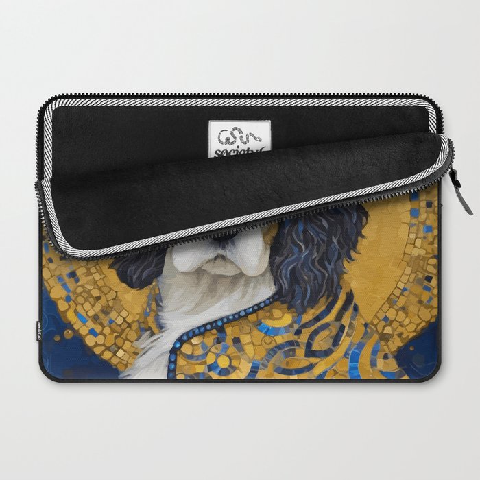 Gustav Klimt Style Black and White Dog with Colorful Jacket Laptop Sleeve Gallery Image 2