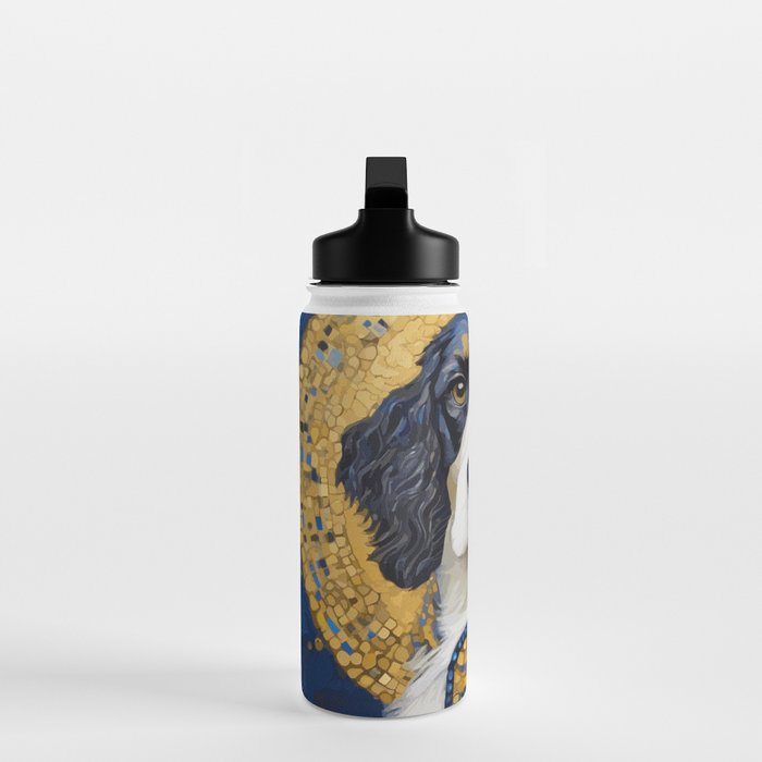 Gustav Klimt Style Black and White Dog with Colorful Jacket Water Bottle Gallery Image 3
