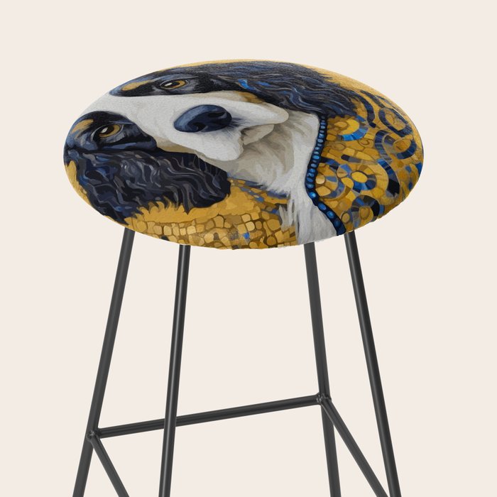Gustav Klimt Style Black and White Dog with Colorful Jacket Stool Gallery Image 2