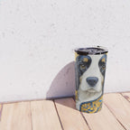 Gustav Klimt Style Black and White Dog with Colorful Jacket Travel Mug Gallery Image 4