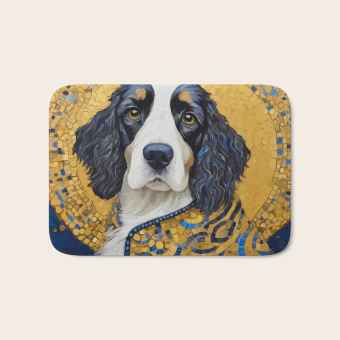 Gustav Klimt Style Black and White Dog with Colorful Jacket Bath Mat Gallery Image 1