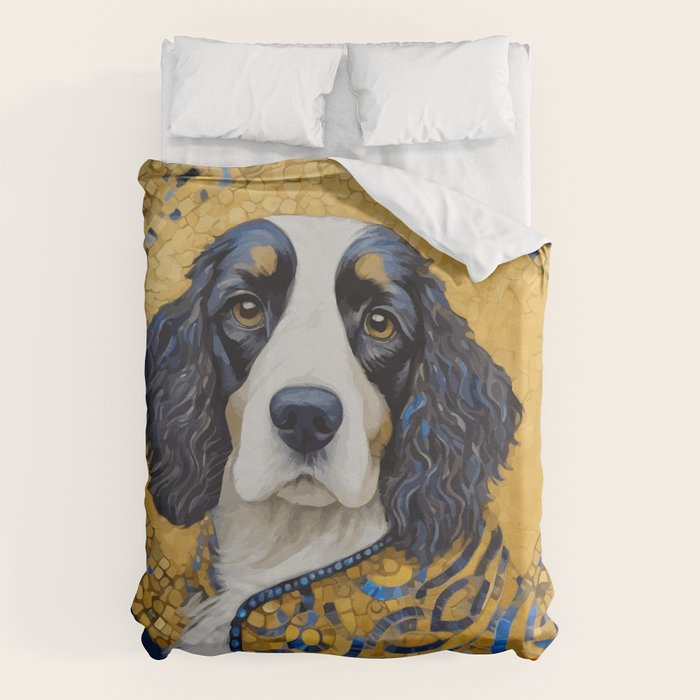Gustav Klimt Style Black and White Dog with Colorful Jacket Duvet Cover Gallery Image 6