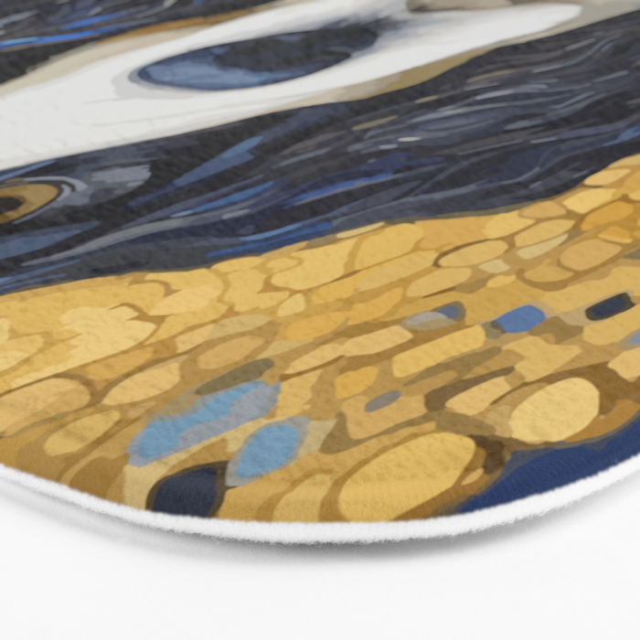 Gustav Klimt Style Black and White Dog with Colorful Jacket Bath Mat Gallery Image 3