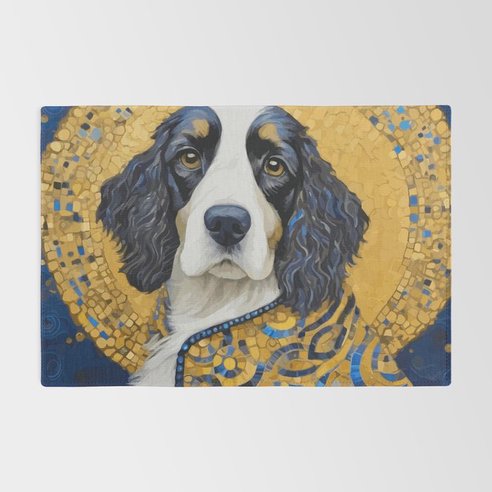 Gustav Klimt Style Black and White Dog with Colorful Jacket Rug Gallery Image 2