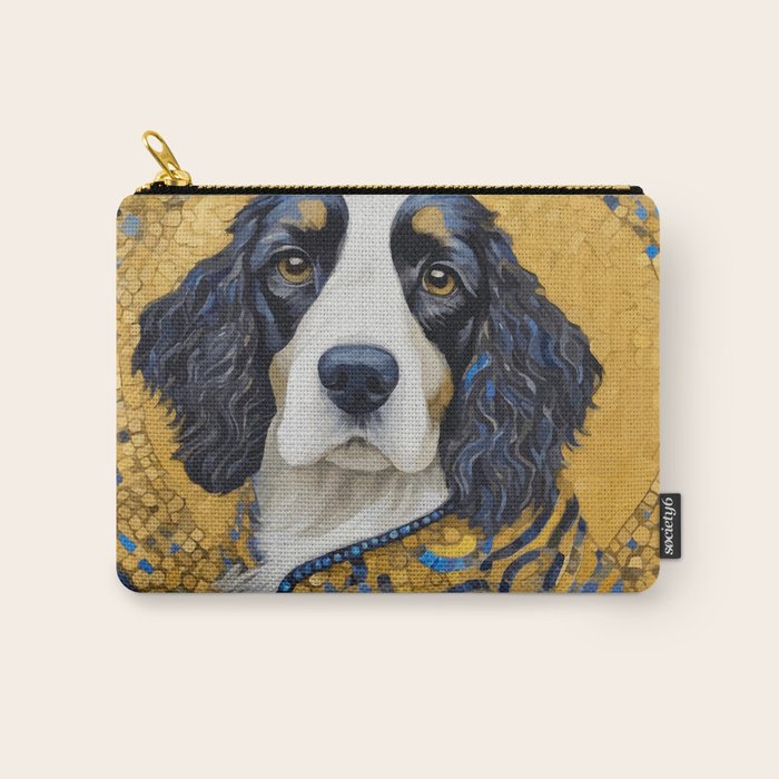 Gustav Klimt Style Black and White Dog with Colorful Jacket Carry All Pouch Gallery Image 1