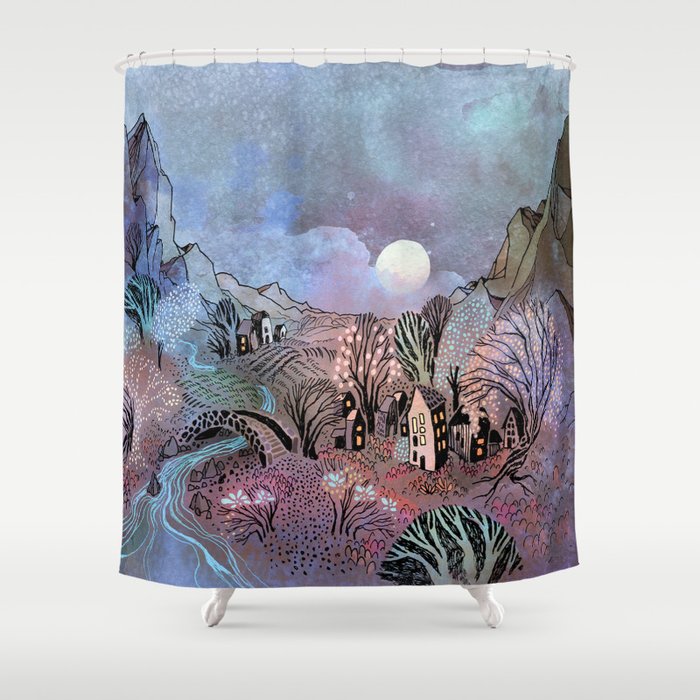Valley at Full Moon Shower Curtain Gallery Image 1