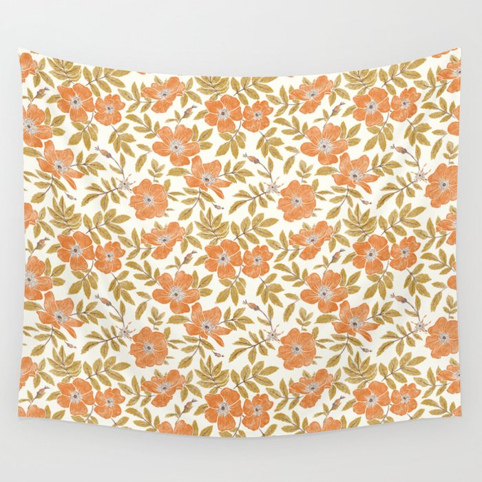 Wild Mountain Roses - vintage autumn leaves  Wall Tapestry Gallery Image 1
