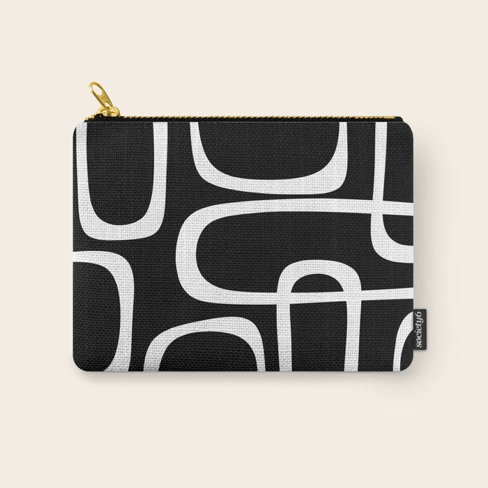 Midcentury Modern Loops Pattern in White and Black Carry All Pouch Gallery Image 1