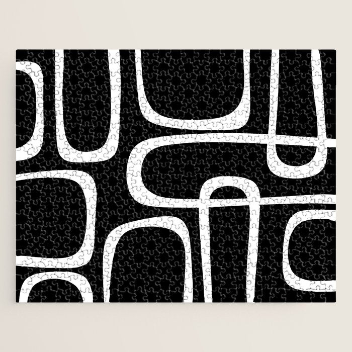 Midcentury Modern Loops Pattern in White and Black Jigsaw Puzzle Gallery Image 1