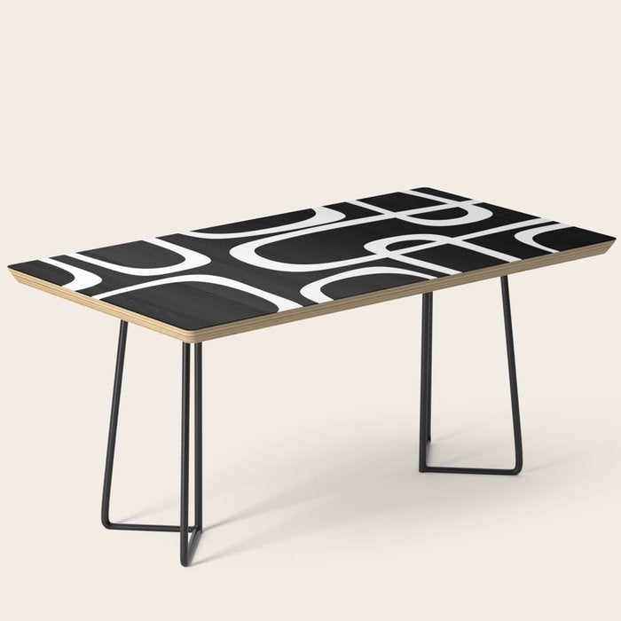 Midcentury Modern Loops Pattern in White and Black Coffee Table Gallery Image 1