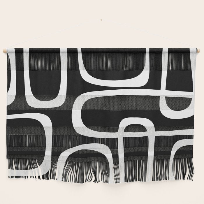Midcentury Modern Loops Pattern in White and Black Wall Hanging Gallery Image 1