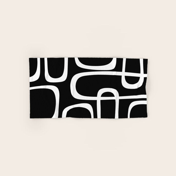 Midcentury Modern Loops Pattern in White and Black Bath Towel Gallery Image 1