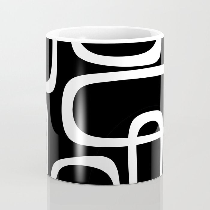 Midcentury Modern Loops Pattern in White and Black Coffee Mug Gallery Image 4