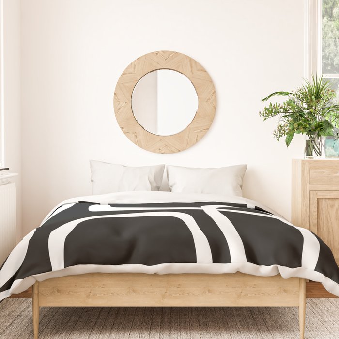 Midcentury Modern Loops Pattern in White and Black Duvet Cover Gallery Image 3