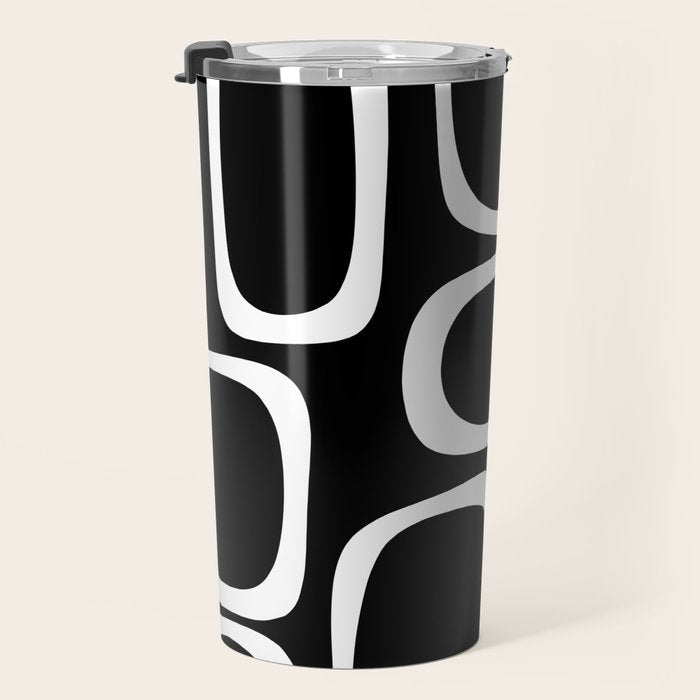 Midcentury Modern Loops Pattern in White and Black Travel Mug Gallery Image 3
