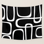 Midcentury Modern Loops Pattern in White and Black Wall Tapestry Gallery Image 4