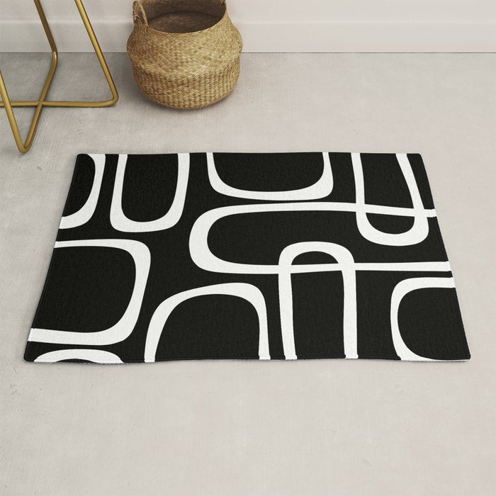 Midcentury Modern Loops Pattern in White and Black Rug Gallery Image 1