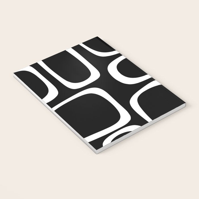 Midcentury Modern Loops Pattern in White and Black Notebook Gallery Image 3