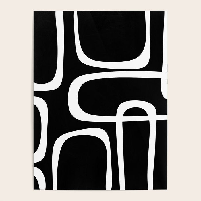 Midcentury Modern Loops Pattern in White and Black Poster Gallery Image 1