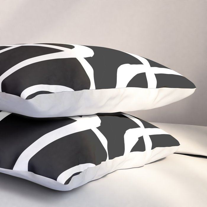 Midcentury Modern Loops Pattern in White and Black Pillow Sham Gallery Image 3