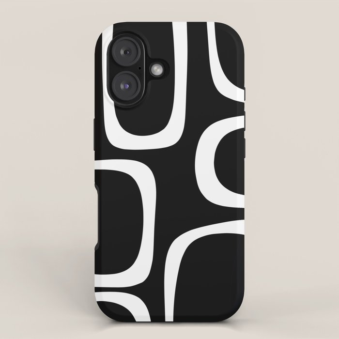 Midcentury Modern Loops Pattern in White and Black iPhone Case Gallery Image 1