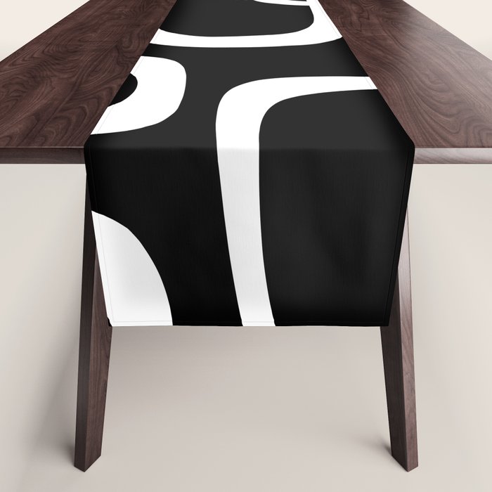 Midcentury Modern Loops Pattern in White and Black Table Runner Gallery Image 1