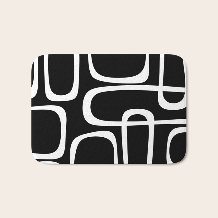 Midcentury Modern Loops Pattern in White and Black Bath Mat Gallery Image 1