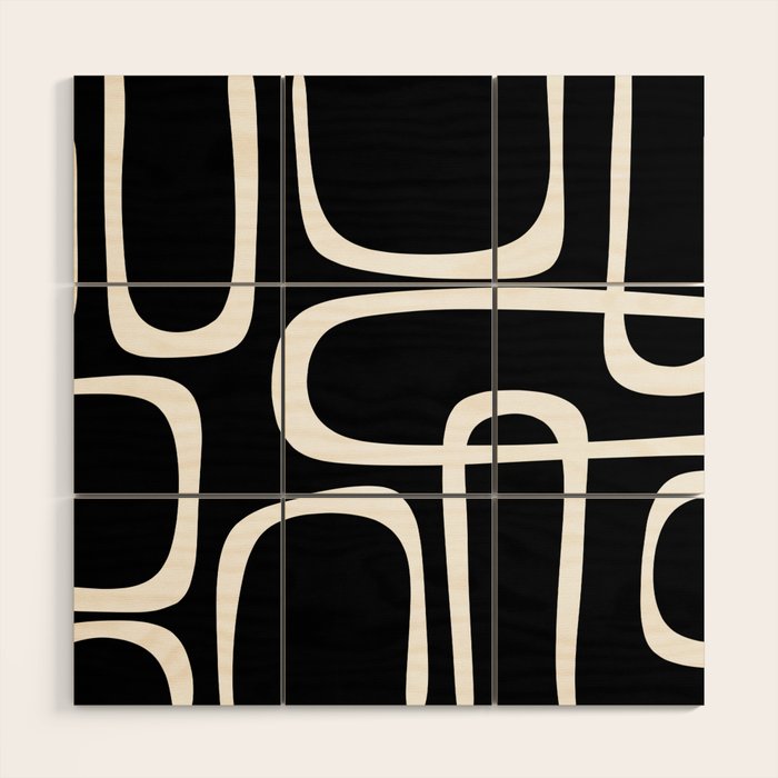 Midcentury Modern Loops Pattern in White and Black Wood Wall Art Gallery Image 1