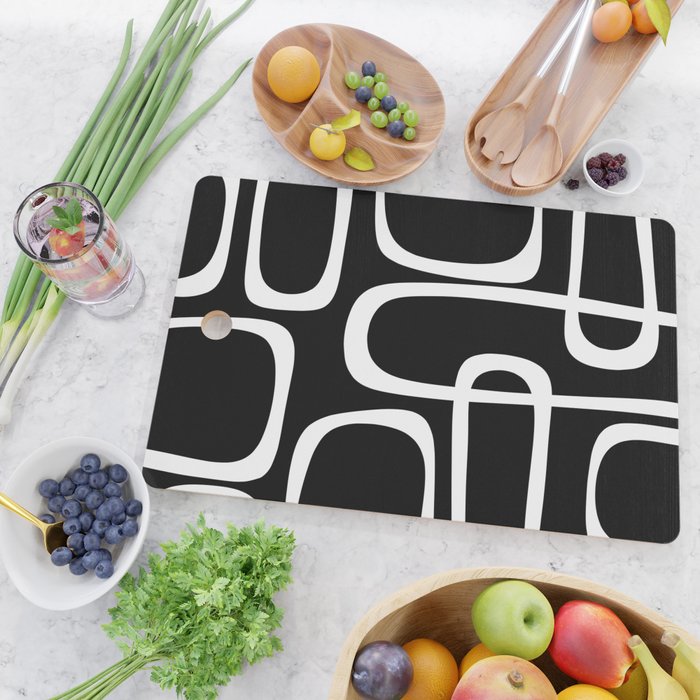 Midcentury Modern Loops Pattern in White and Black Cutting Board Gallery Image 2