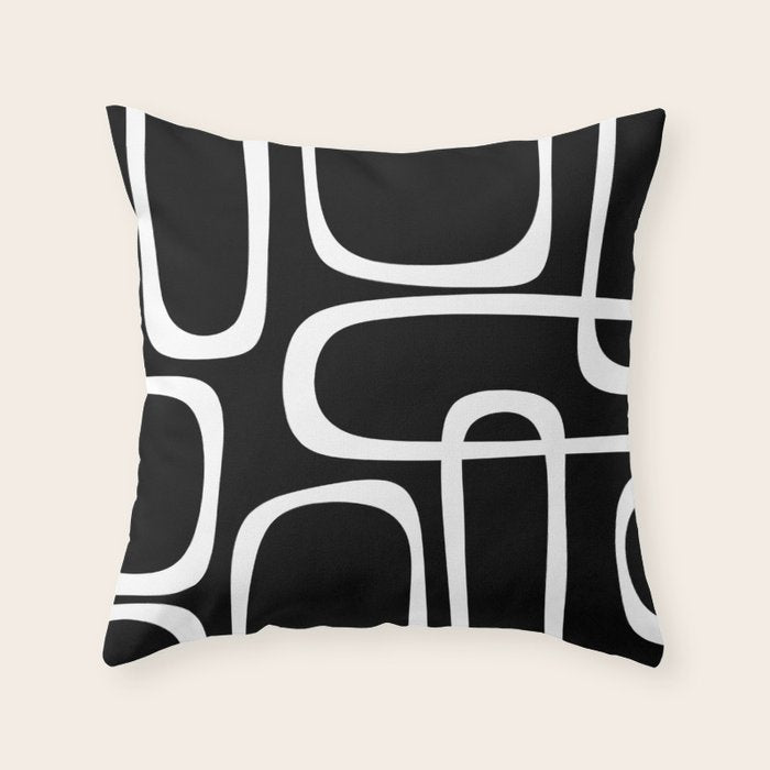 Midcentury Modern Loops Pattern in White and Black Throw Pillow Gallery Image 6