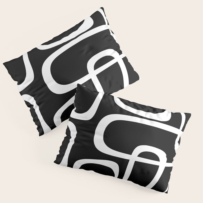 Midcentury Modern Loops Pattern in White and Black Pillow Sham Gallery Image 3